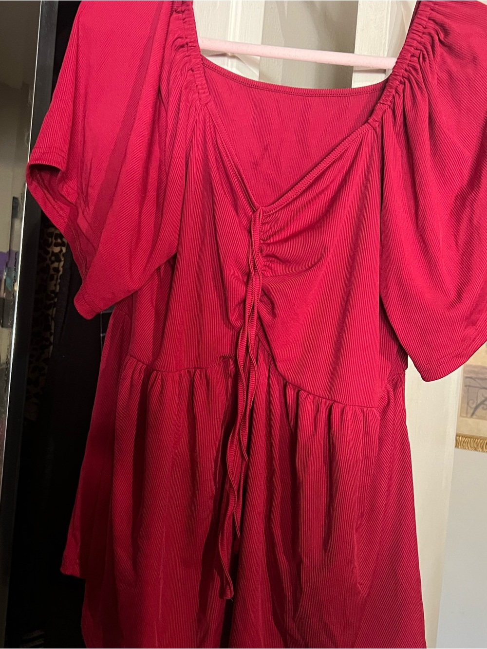 Women’s Red Peasant Tie-Front Top